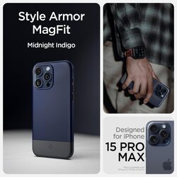 Spigen iPhone 15 Pro Max case cover Style Armor MagFit Magnetic (MagSafe compatible) - Midnight Indigo